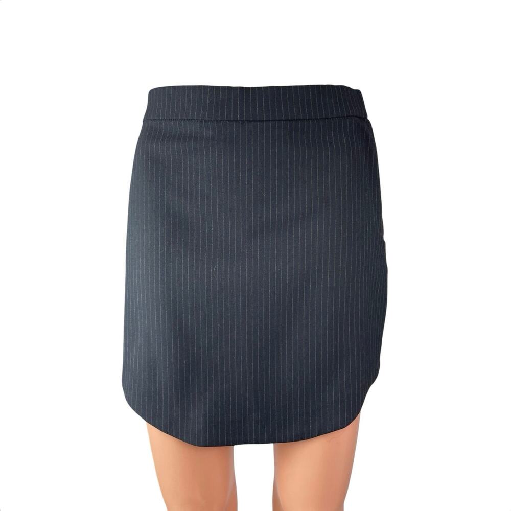 Zara Women's Black Striped High Rise Slim Business Mini Straight Pencil Skirt XS